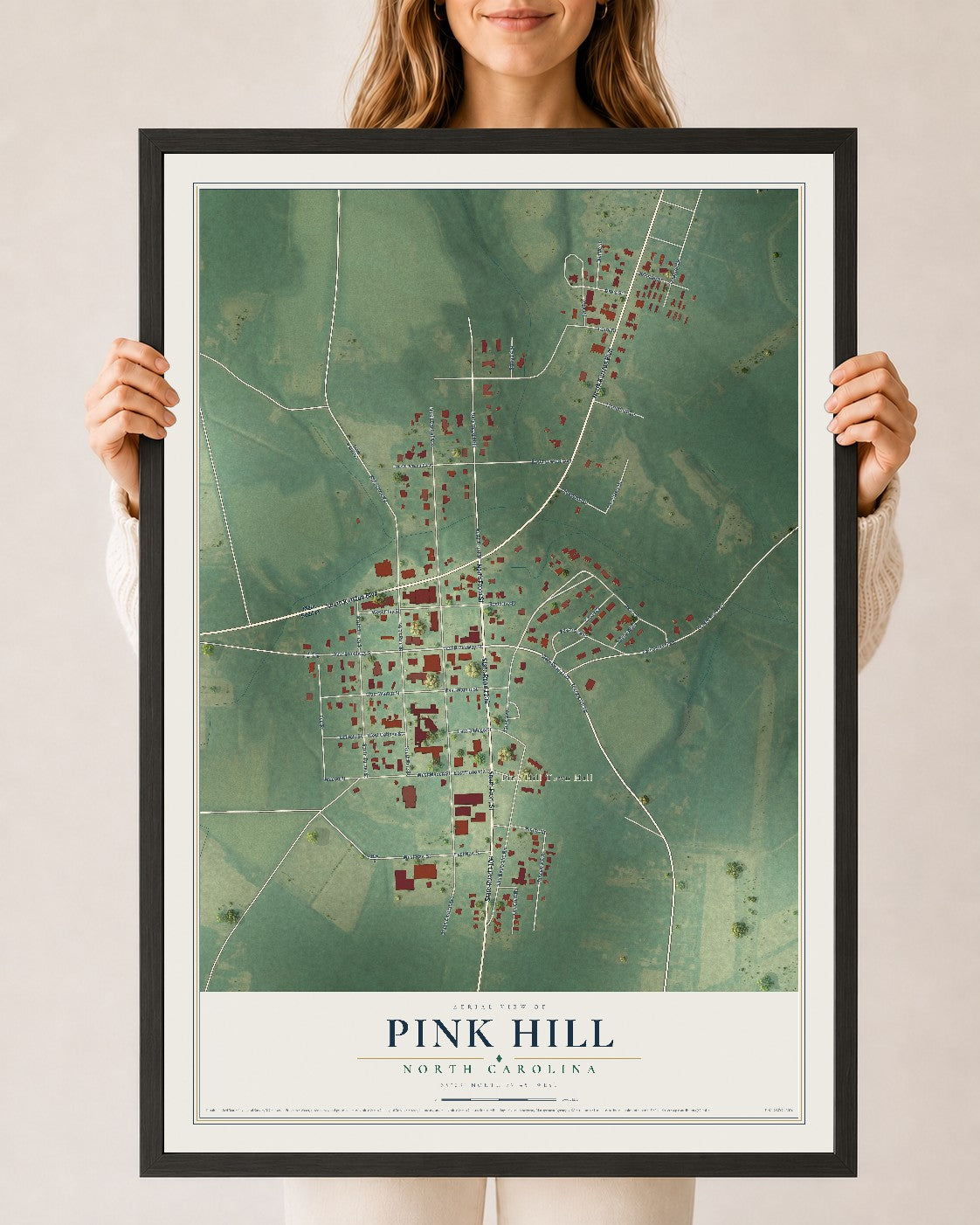 Map of Pink Hill, North Carolina, 24 x 36 inch print in a black wood frame