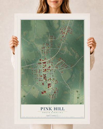 Map of Pink Hill, North Carolina, 24 x 36 inch print in a white wood frame
