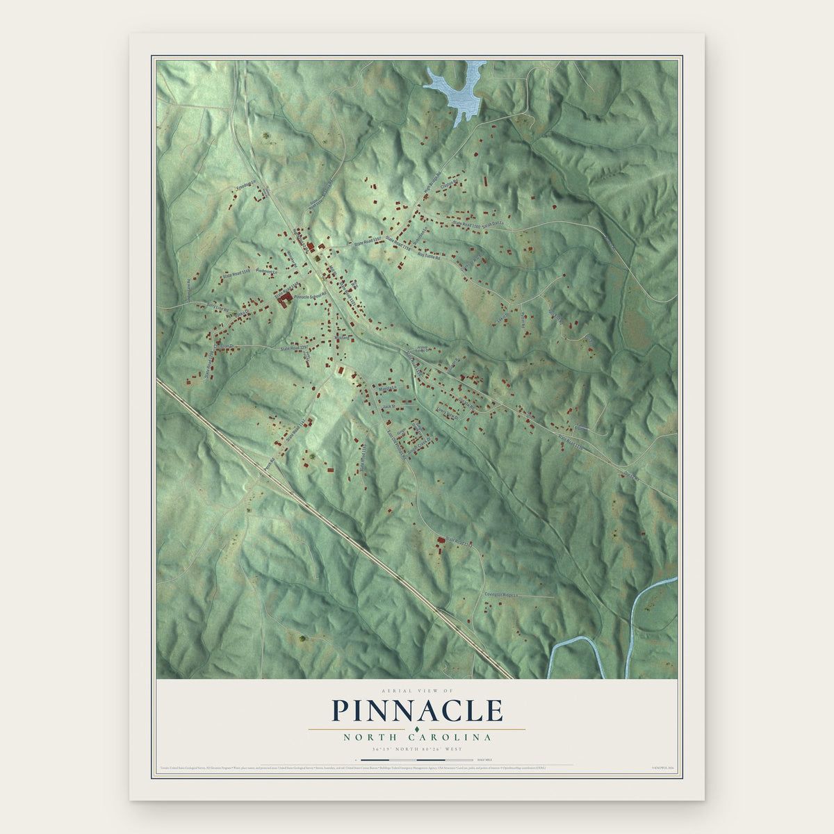 Pinnacle, North Carolina map print, the full design