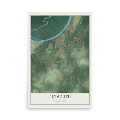 Map of Plymouth, North Carolina, 12 x 18 inch unframed archival matte print