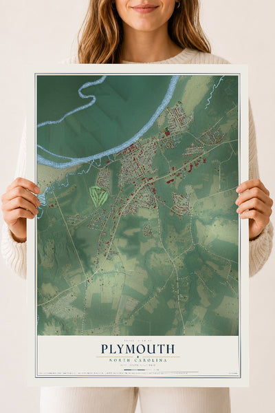 Map of Plymouth, North Carolina, 18 x 24 inch unframed archival matte print