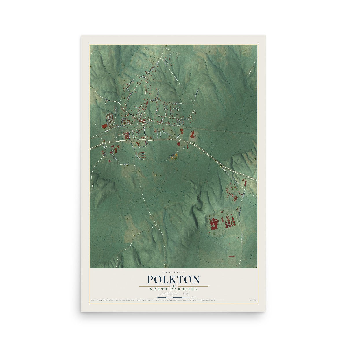 Map of Polkton, North Carolina, 12 x 18 inch unframed archival matte print