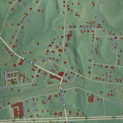 Close-up of the map of Polkton, North Carolina print showing street and building detail