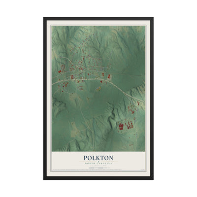 Map of Polkton, North Carolina, 12 x 18 inch print in a black wood frame