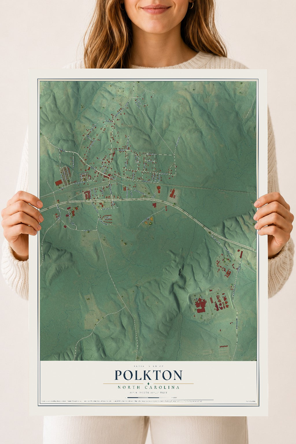 Map of Polkton, North Carolina, 18 x 24 inch unframed archival matte print