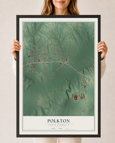 Map of Polkton, North Carolina, 24 x 36 inch print in a black wood frame
