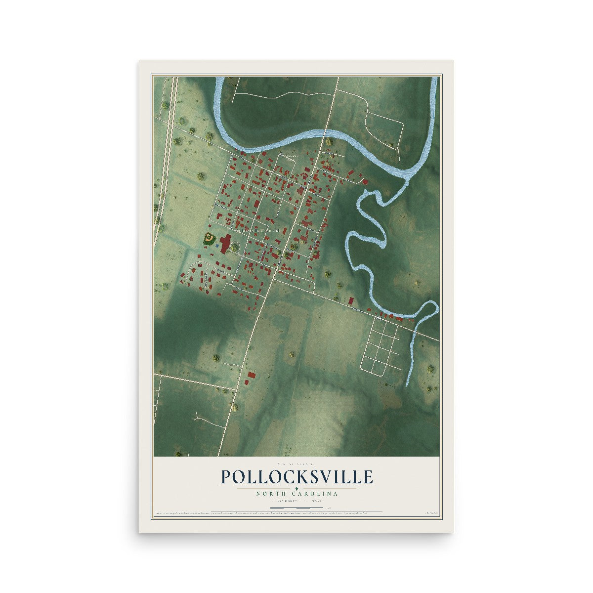 Map of Pollocksville, North Carolina, 12 x 18 inch unframed archival matte print