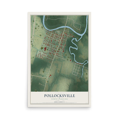Map of Pollocksville, North Carolina, 12 x 18 inch unframed archival matte print