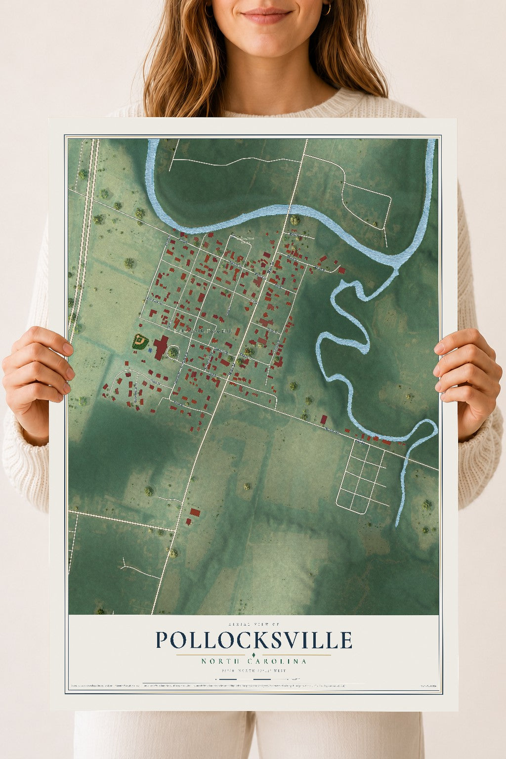 Map of Pollocksville, North Carolina, 18 x 24 inch unframed archival matte print