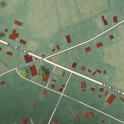 Close-up of the map of Powellsville, North Carolina print showing street and building detail