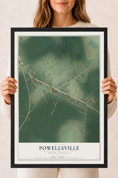 Map of Powellsville, North Carolina, 18 x 24 inch print in a black wood frame