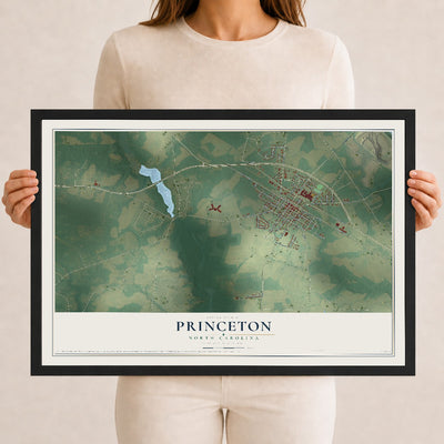 Map of Princeton, North Carolina, 12 x 18 inch print in a black wood frame