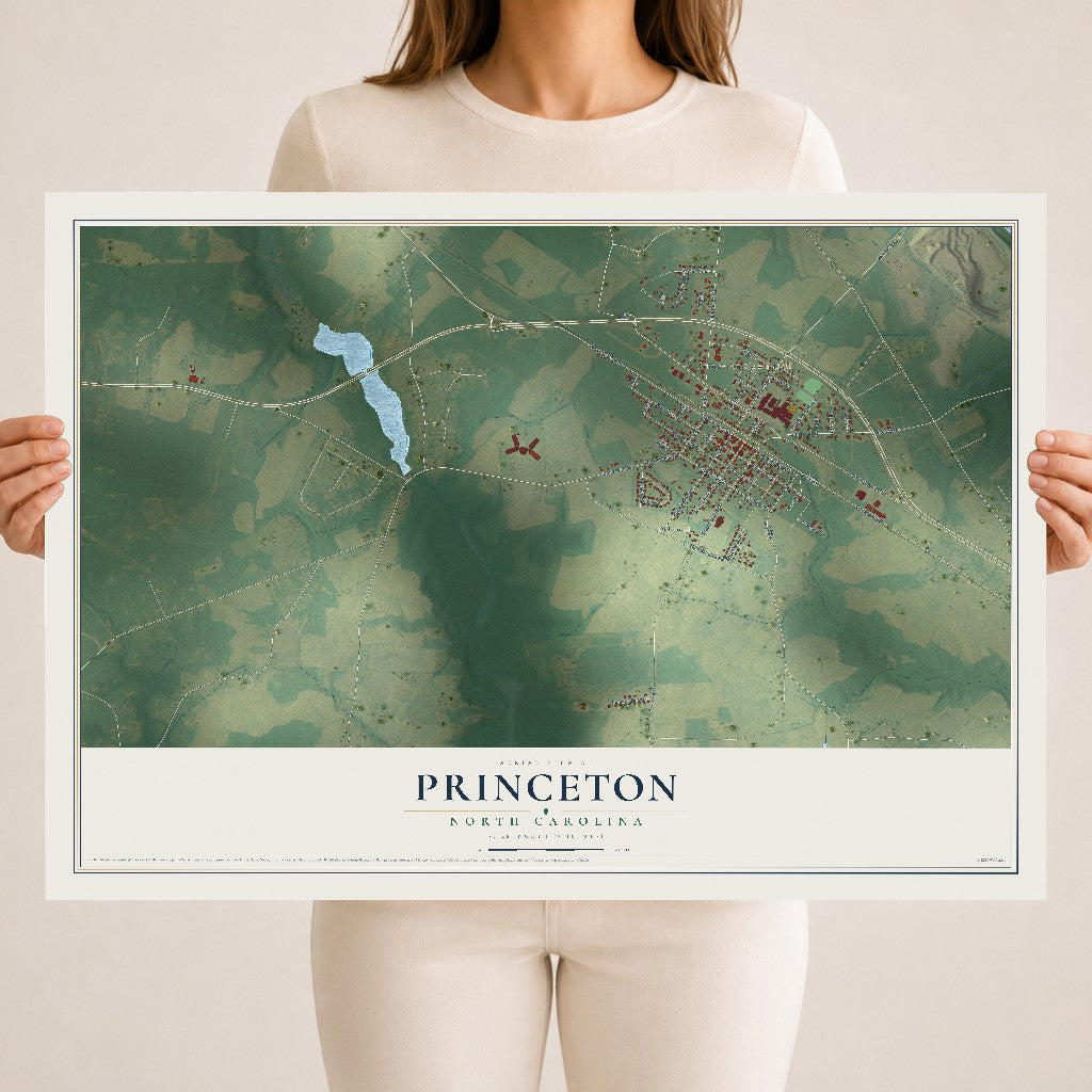 Map of Princeton, North Carolina, 18 x 24 inch unframed archival matte print