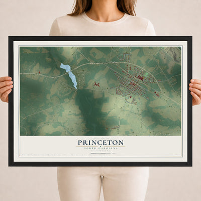 Map of Princeton, North Carolina, 18 x 24 inch print in a black wood frame
