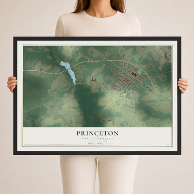 Map of Princeton, North Carolina, 24 x 36 inch print in a black wood frame