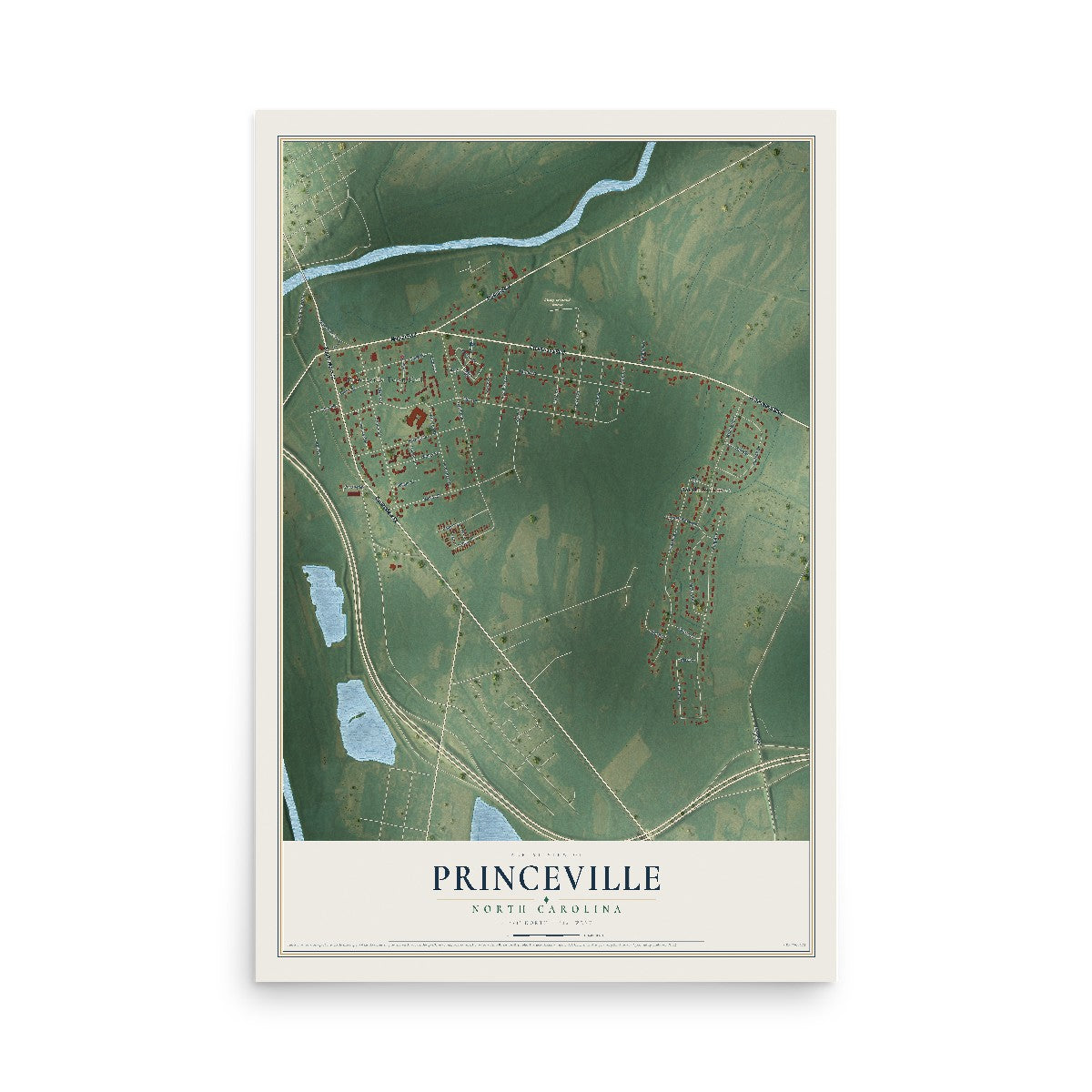 Map of Princeville, North Carolina, 12 x 18 inch unframed archival matte print