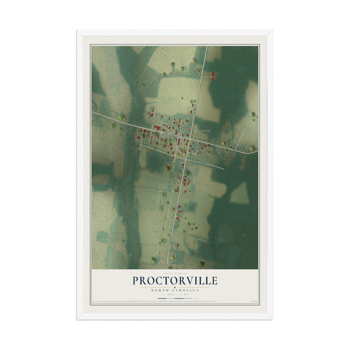 Map of Proctorville, North Carolina, 12 x 18 inch print in a white wood frame