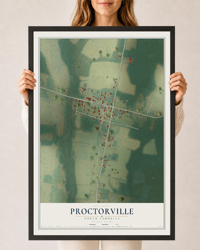 Map of Proctorville, North Carolina, 24 x 36 inch print in a black wood frame