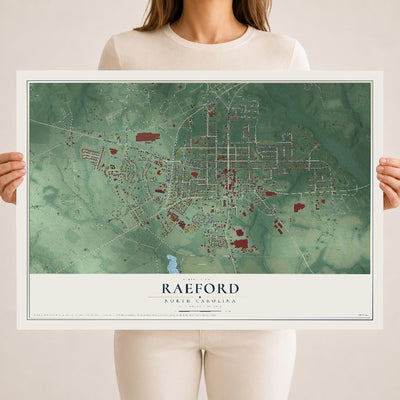 Map of Raeford, North Carolina, 18 x 24 inch unframed archival matte print