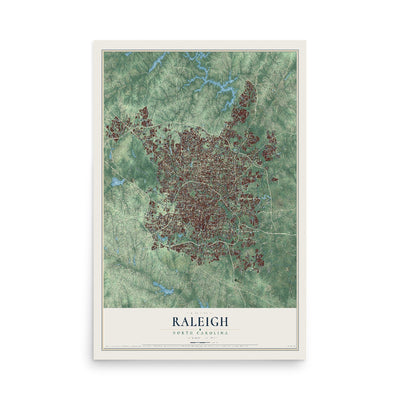 Map of Raleigh, North Carolina, 12 x 18 inch unframed archival matte print