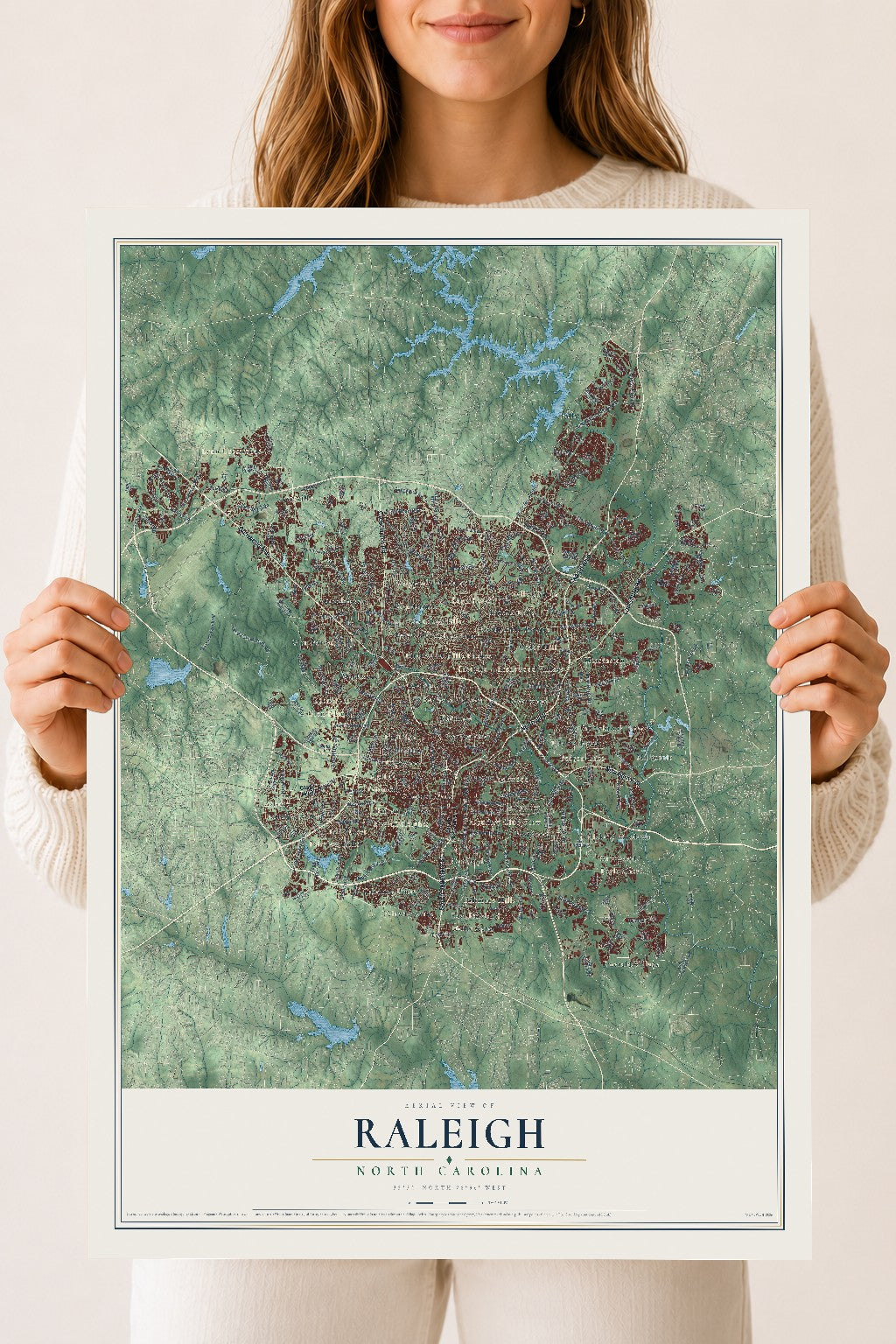 Map of Raleigh, North Carolina, 18 x 24 inch unframed archival matte print