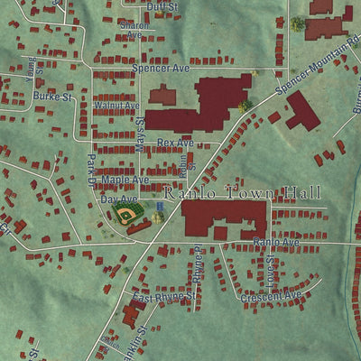 Close-up of the map of Ranlo, North Carolina print showing street and building detail