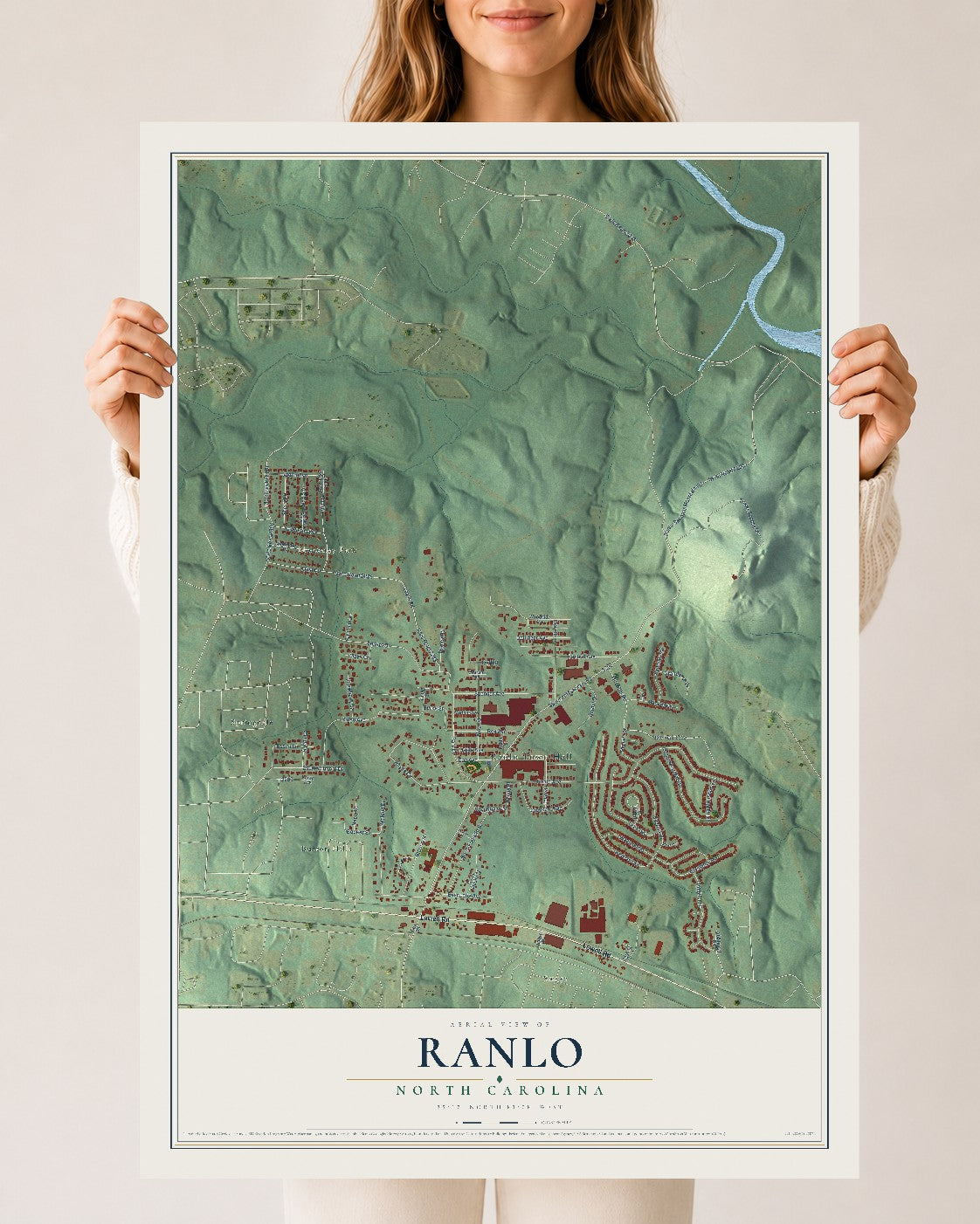 Map of Ranlo, North Carolina, 24 x 36 inch unframed archival matte print