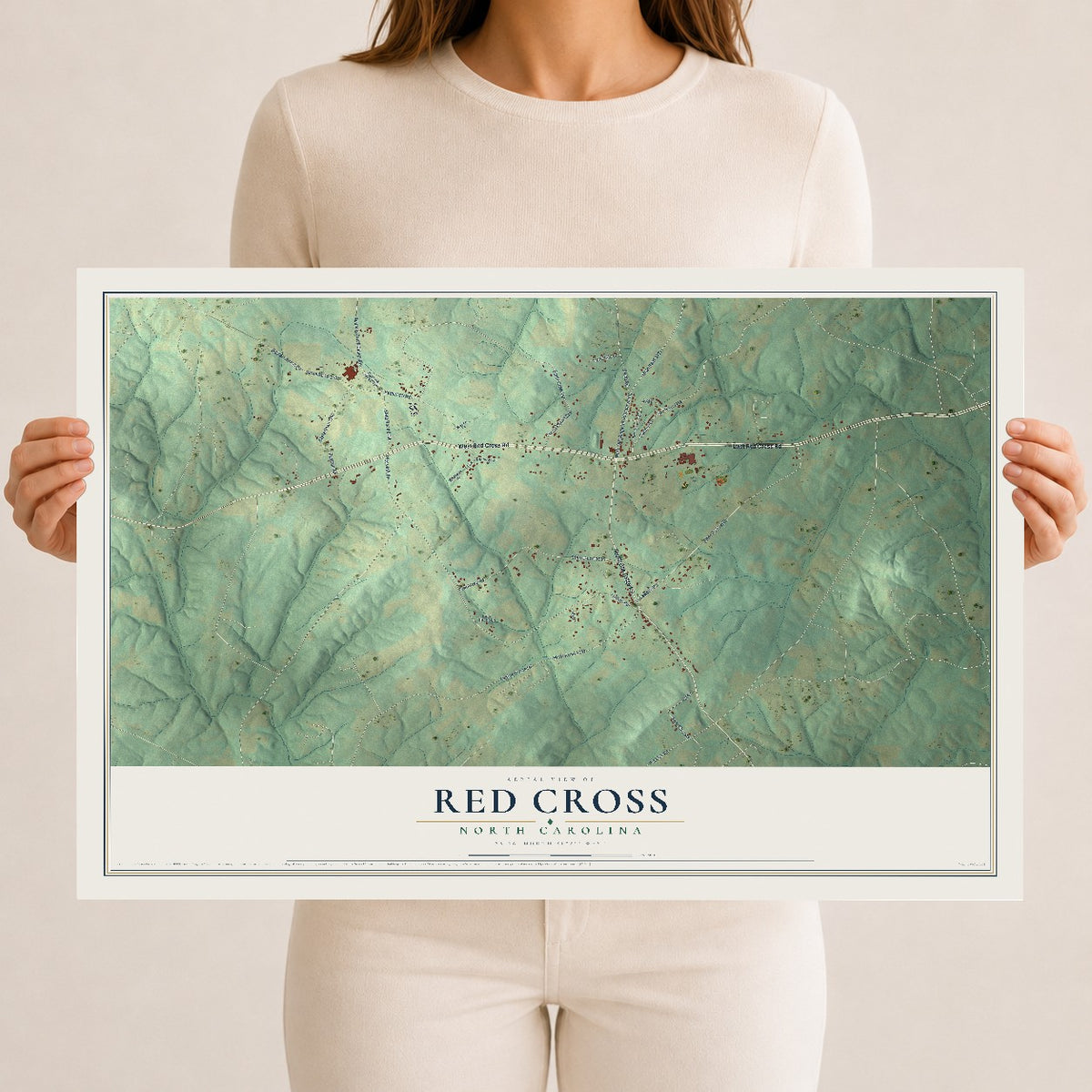 Map of Red Cross, North Carolina, 12 x 18 inch unframed archival matte print