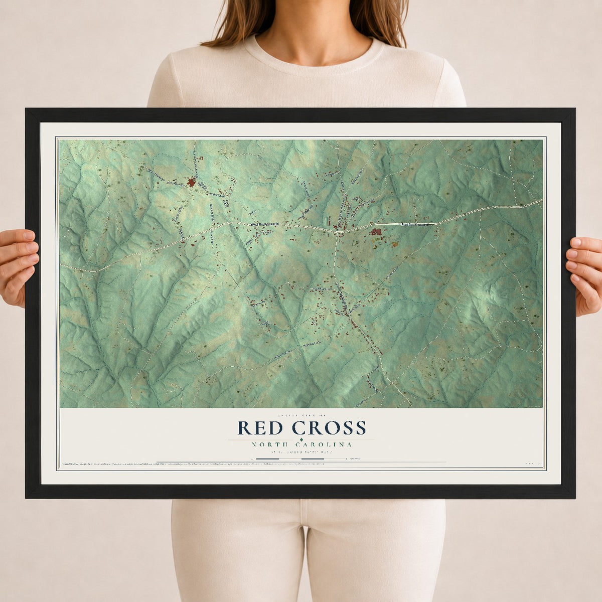 Map of Red Cross, North Carolina, 18 x 24 inch print in a black wood frame