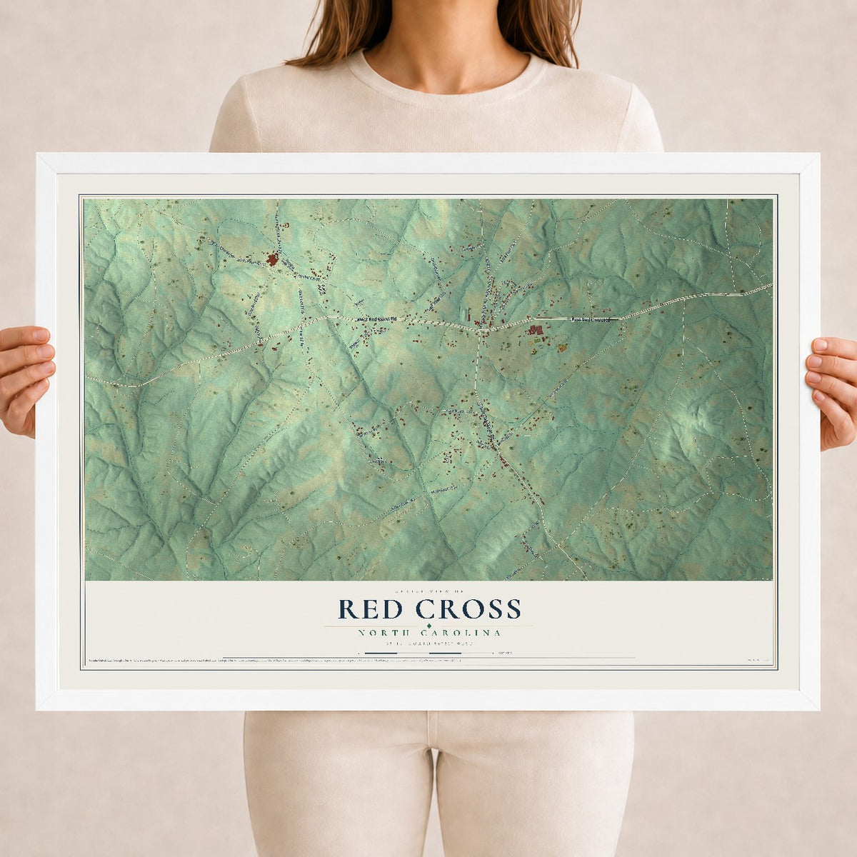 Map of Red Cross, North Carolina, 18 x 24 inch print in a white wood frame