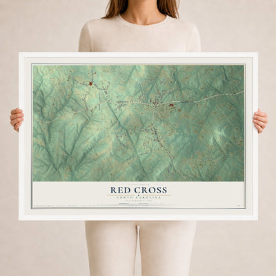 Map of Red Cross, North Carolina, 24 x 36 inch print in a white wood frame
