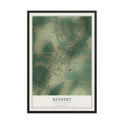 Map of Rennert, North Carolina, 12 x 18 inch print in a black wood frame