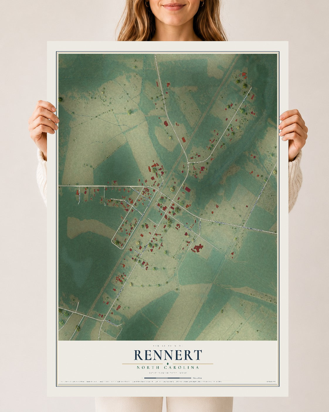 Map of Rennert, North Carolina, 24 x 36 inch unframed archival matte print