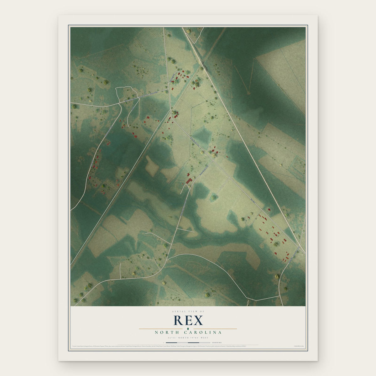 Rex, North Carolina map print, the full design