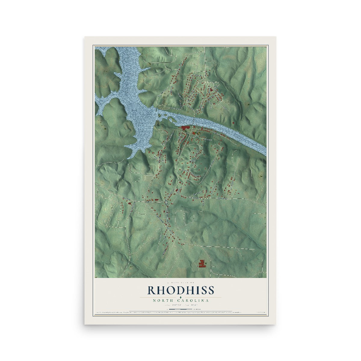 Map of Rhodhiss, North Carolina, 12 x 18 inch unframed archival matte print