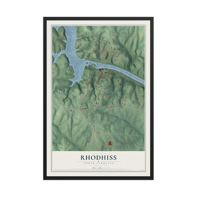 Map of Rhodhiss, North Carolina, 12 x 18 inch print in a black wood frame