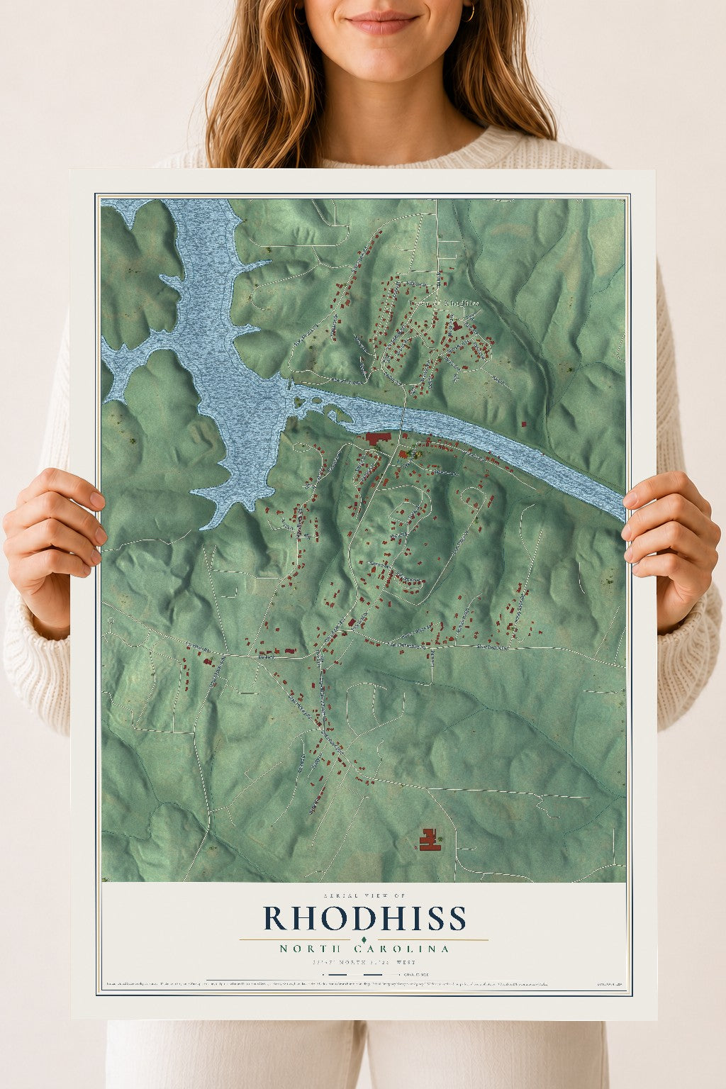 Map of Rhodhiss, North Carolina, 18 x 24 inch unframed archival matte print