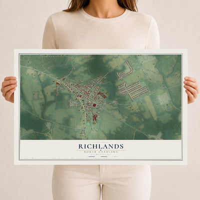 Map of Richlands, North Carolina, 12 x 18 inch unframed archival matte print