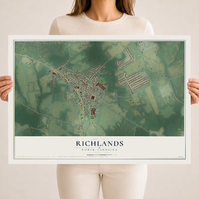 Map of Richlands, North Carolina, 18 x 24 inch unframed archival matte print