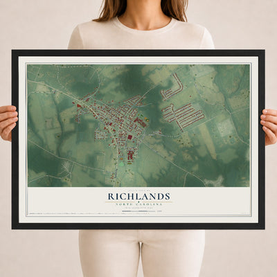 Map of Richlands, North Carolina, 18 x 24 inch print in a black wood frame