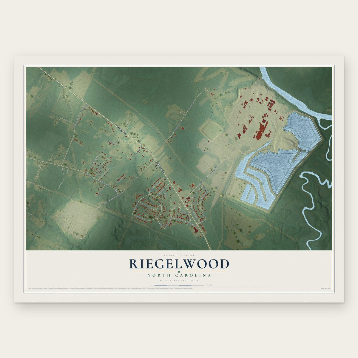 Riegelwood, North Carolina map print, the full design