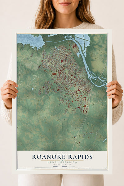 Map of Roanoke Rapids, North Carolina, 18 x 24 inch unframed archival matte print