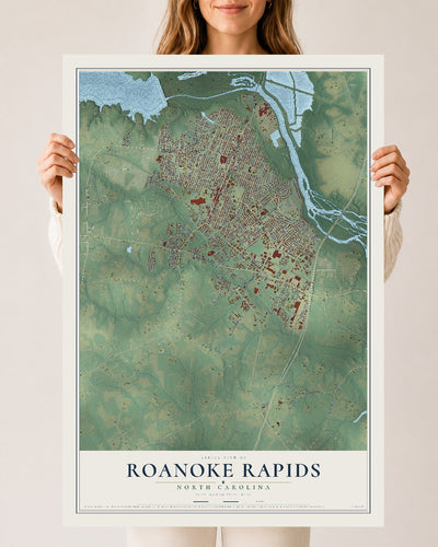 Map of Roanoke Rapids, North Carolina, 24 x 36 inch unframed archival matte print