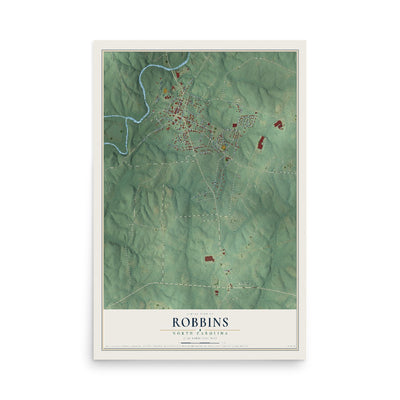 Map of Robbins, North Carolina, 12 x 18 inch unframed archival matte print
