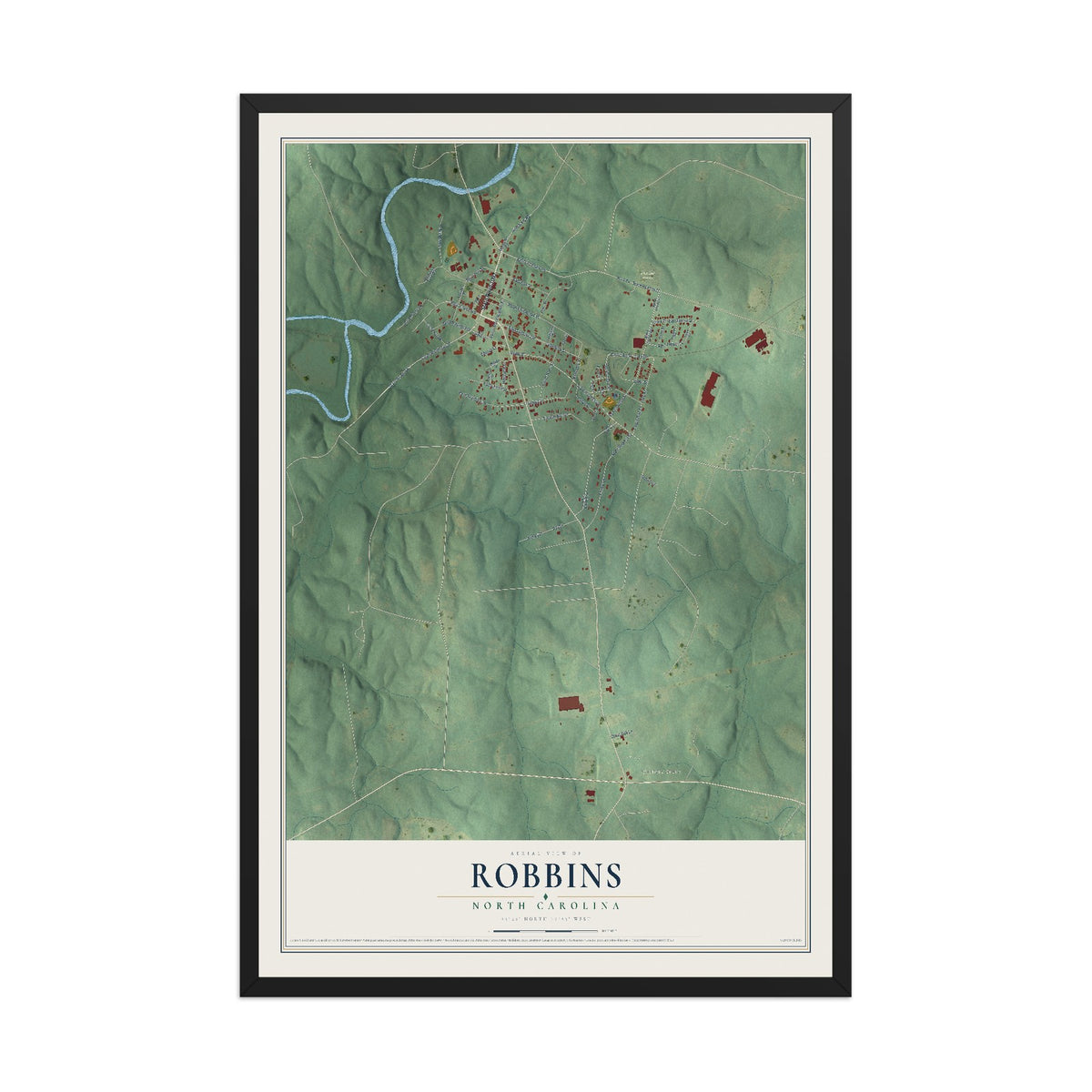 Map of Robbins, North Carolina, 12 x 18 inch print in a black wood frame