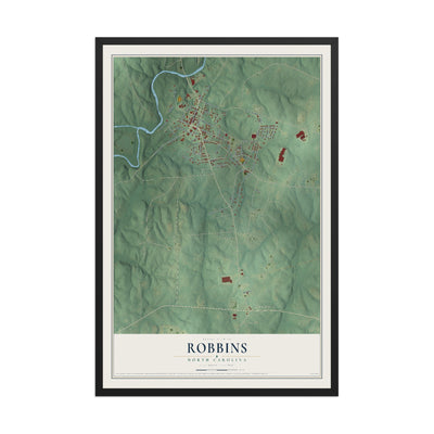 Map of Robbins, North Carolina, 12 x 18 inch print in a black wood frame