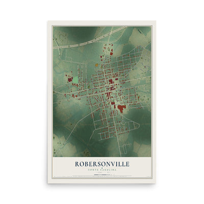Map of Robersonville, North Carolina, 12 x 18 inch unframed archival matte print