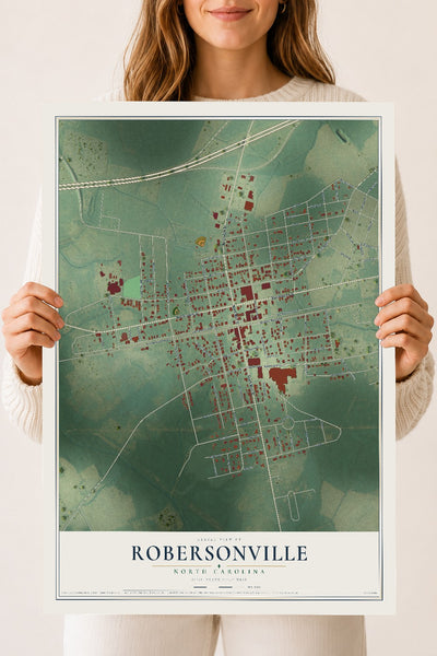 Map of Robersonville, North Carolina, 18 x 24 inch unframed archival matte print