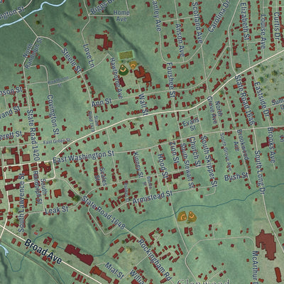 Close-up of the map of Rockingham, North Carolina print showing street and building detail