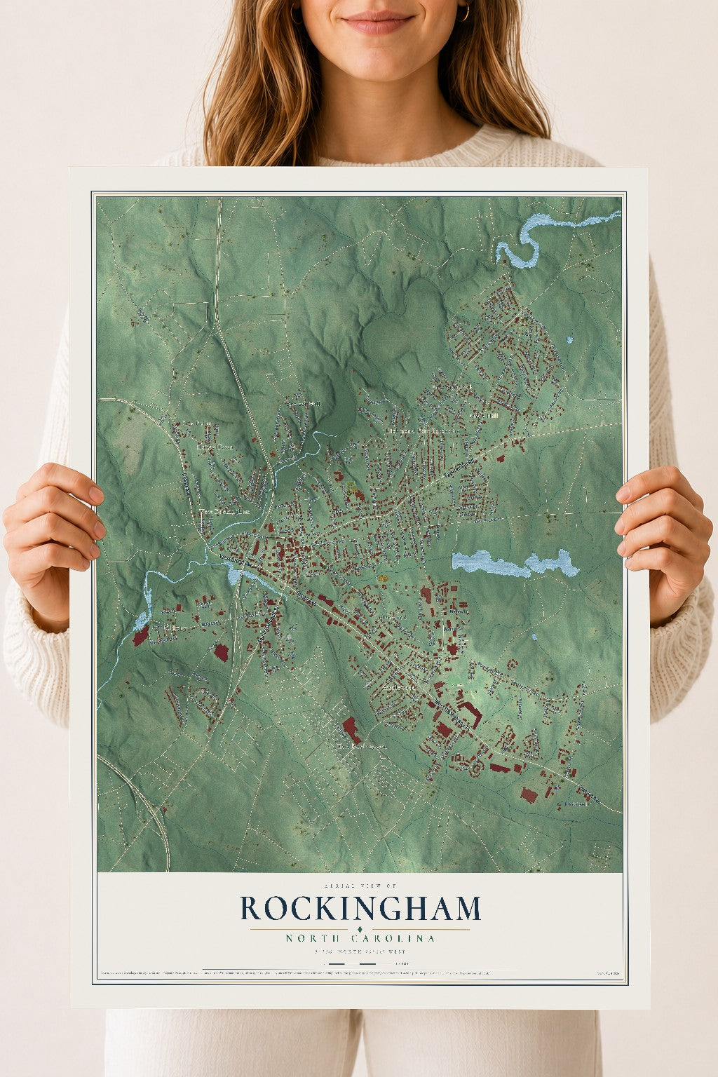 Map of Rockingham, North Carolina, 18 x 24 inch unframed archival matte print